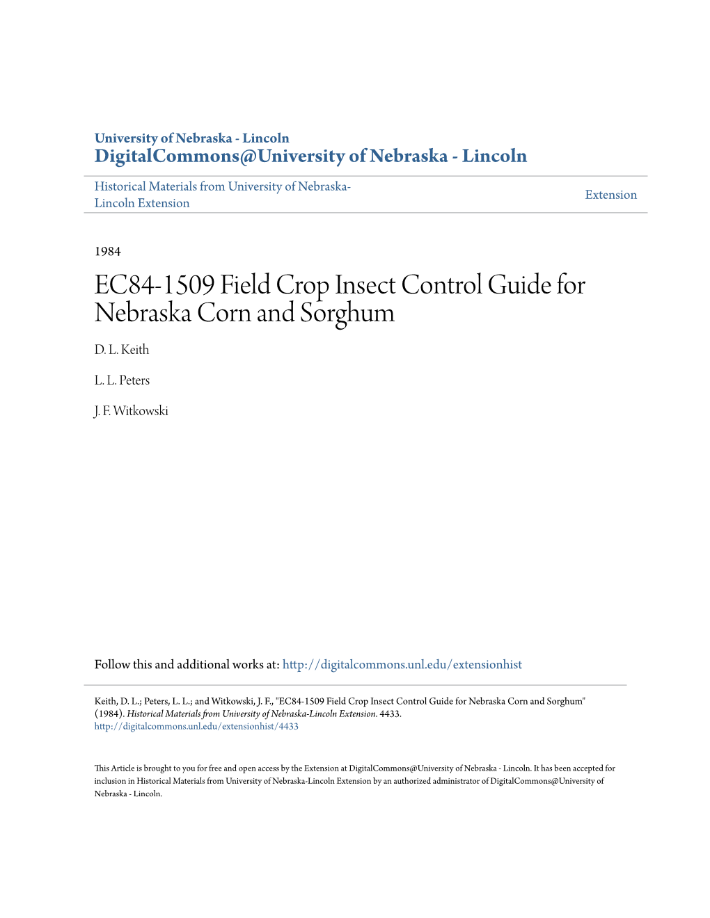 EC84-1509 Field Crop Insect Control Guide for Nebraska Corn and Sorghum D