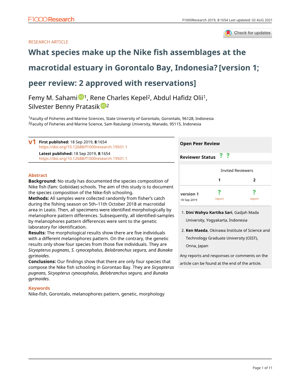 What Species Make up the Nike Fish Assemblages at the Macrotidal Estuary in Gorontalo Bay, Indonesia? [Version 1; Peer Review: 2 Approved with Reservations]