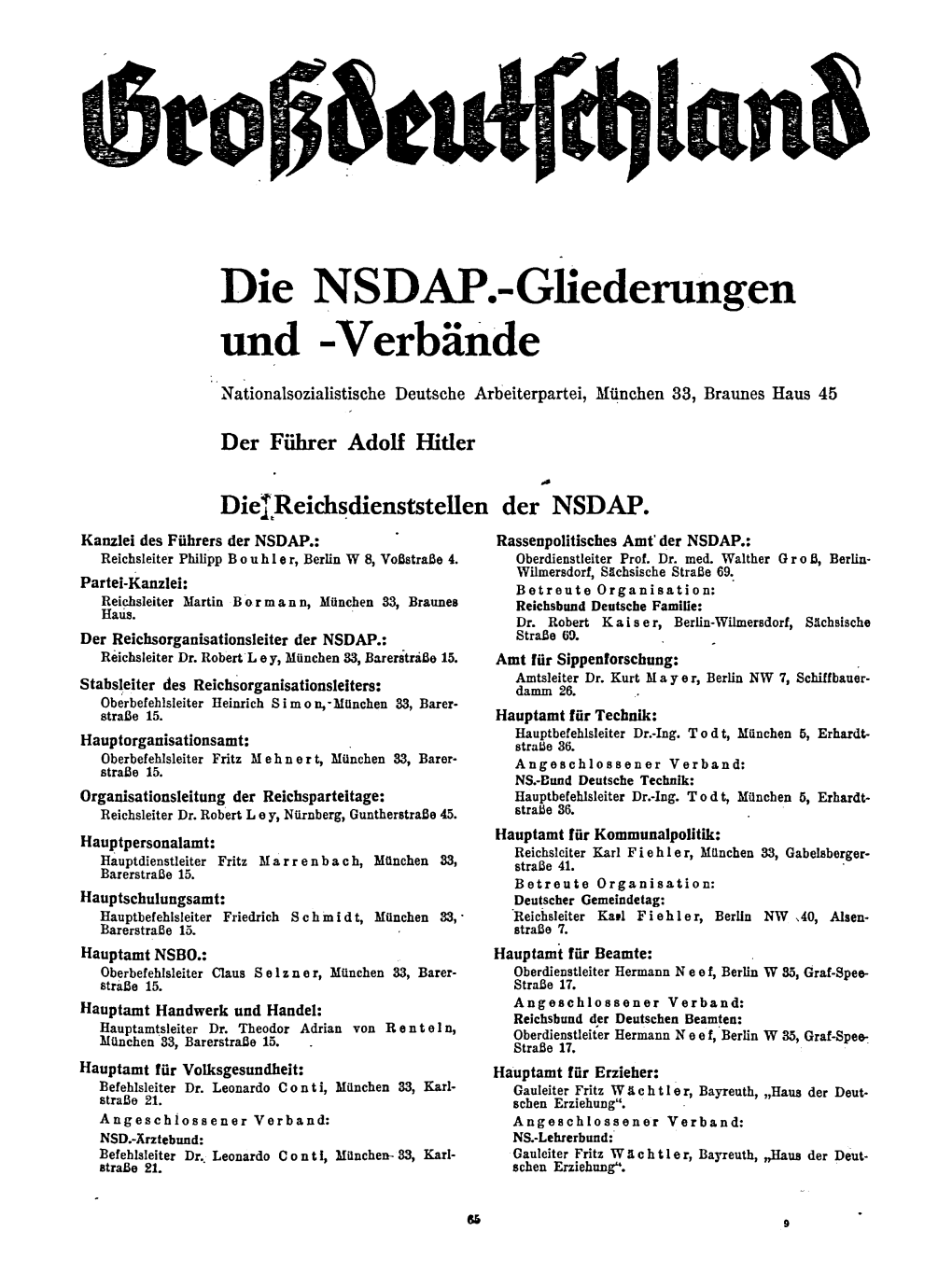 Grossdeutschland NSDAP Und Verbaende, Reichsregierung