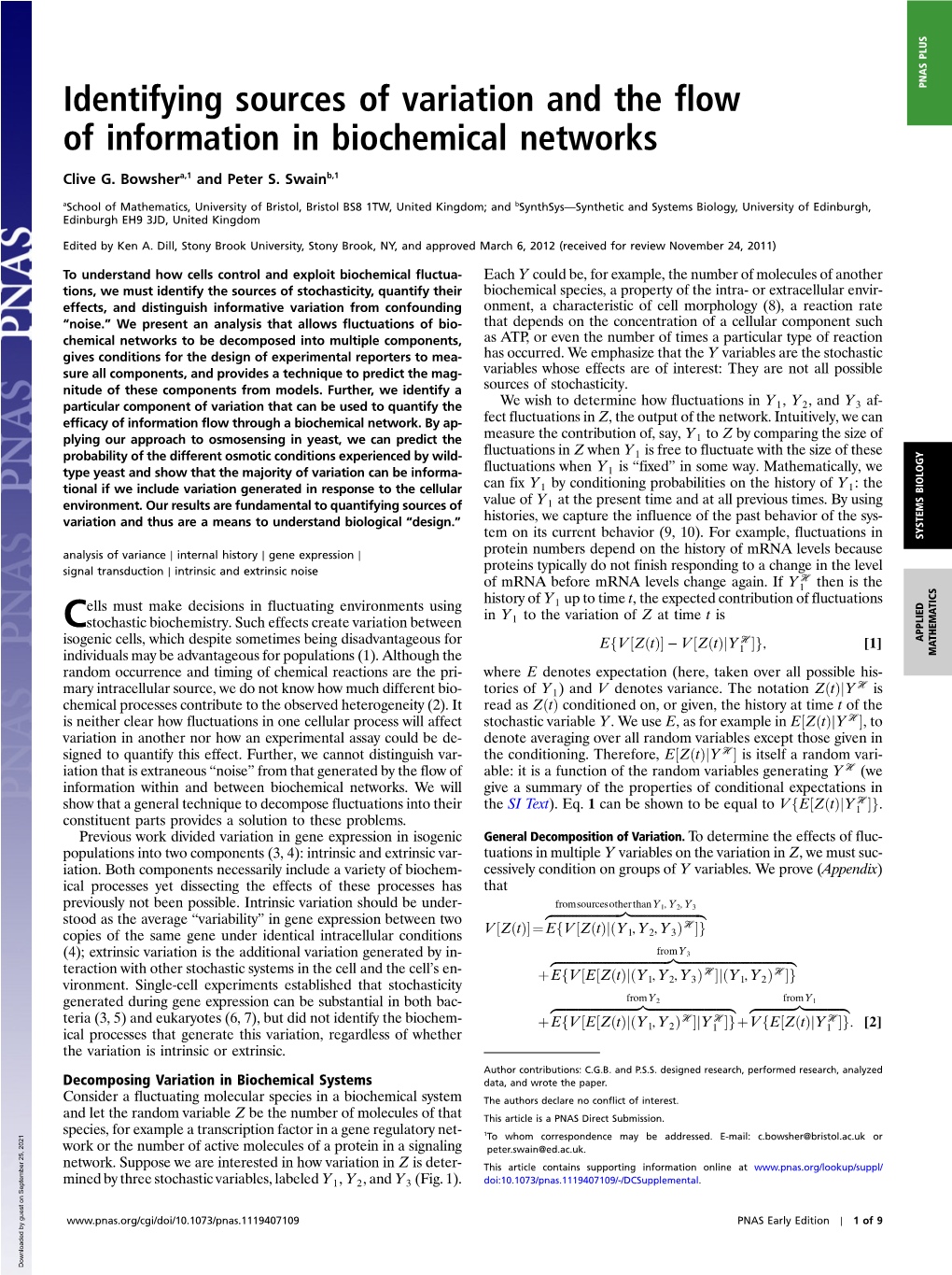 Identifying Sources of Variation and the Flow of Information in Biochemical