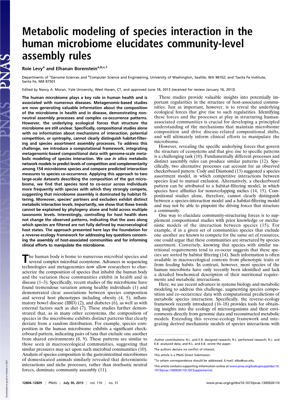 Metabolic Modeling of Species Interaction in the Human Microbiome Elucidates Community-Level Assembly Rules