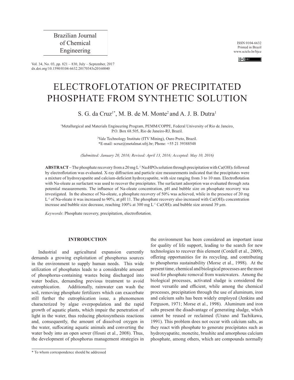 Brazilian Journal of Chemical Engineering