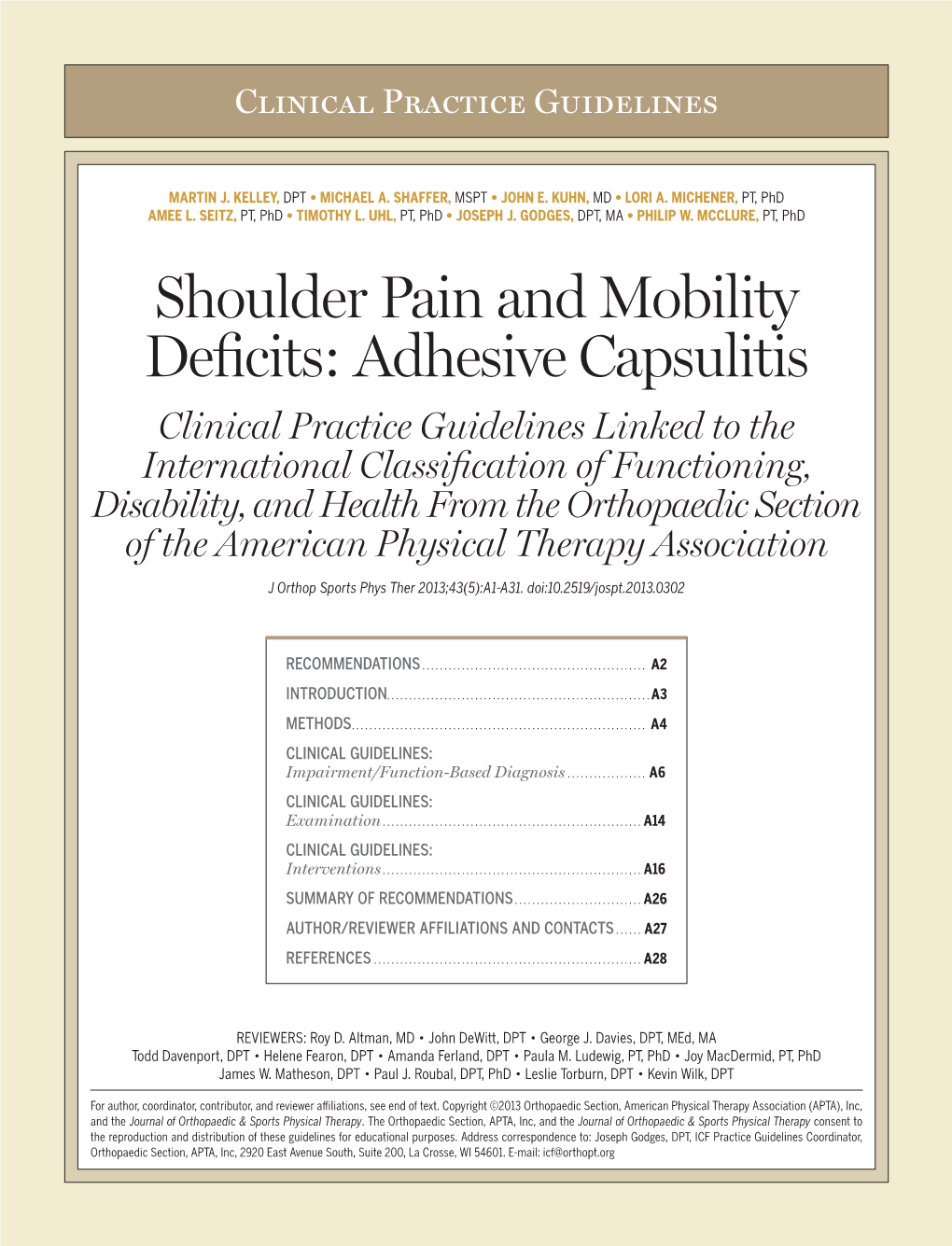 Shoulder Pain and Mobility Deficits: Adhesive Capsulitis