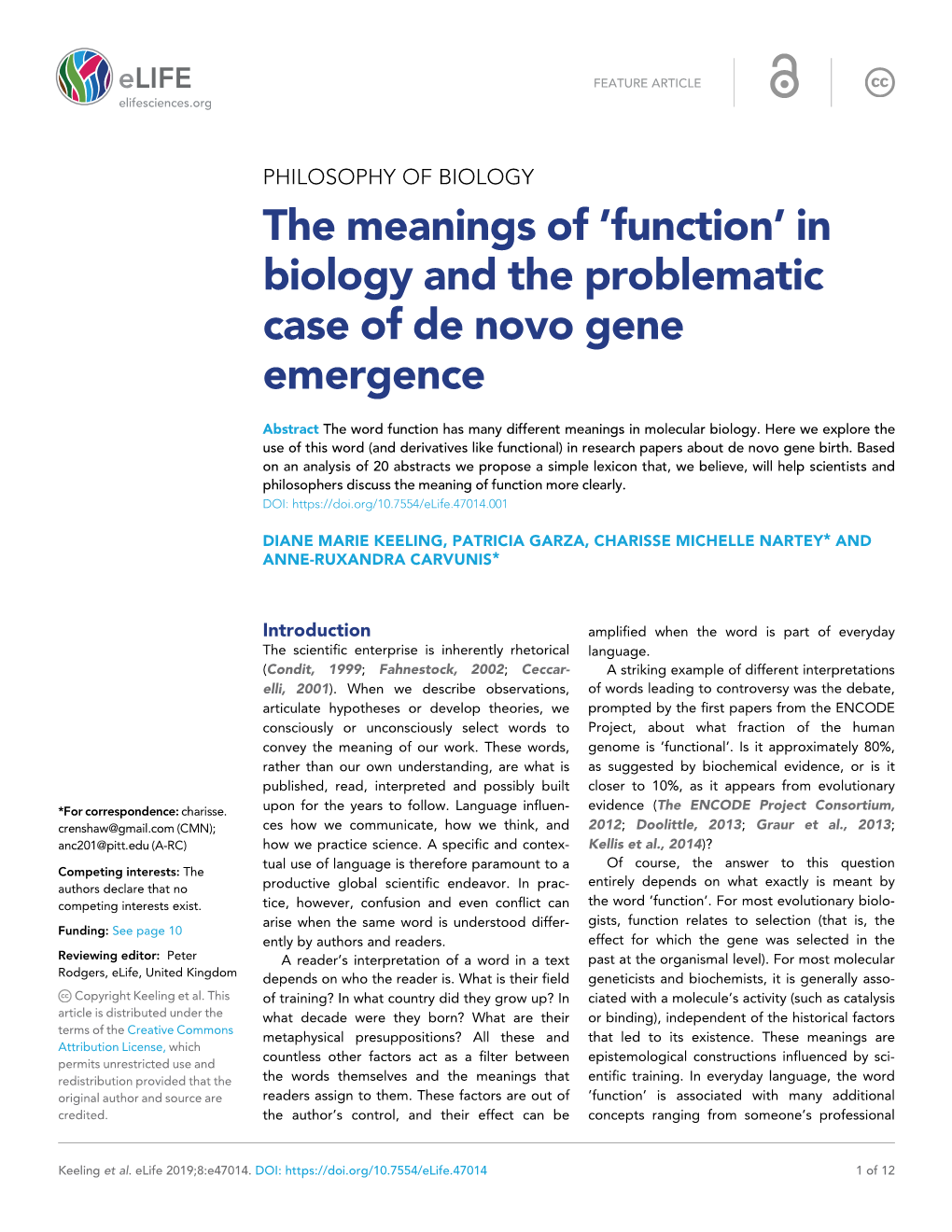 Function’ in Biology and the Problematic Case of De Novo Gene Emergence