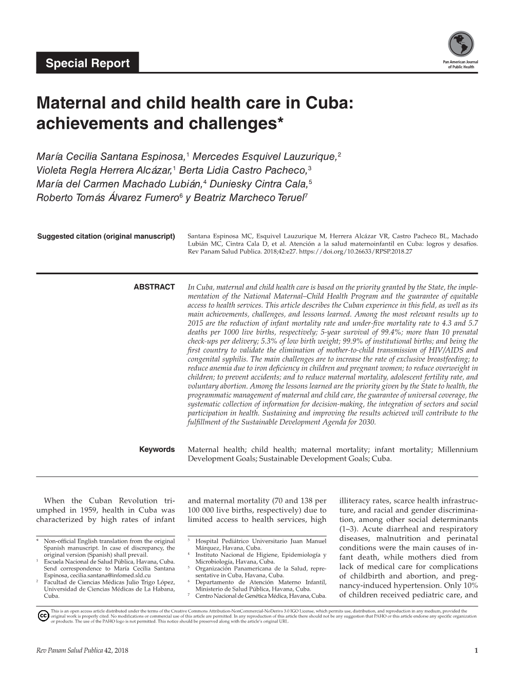 Maternal and Child Health Care in Cuba: Achievements and Challenges*