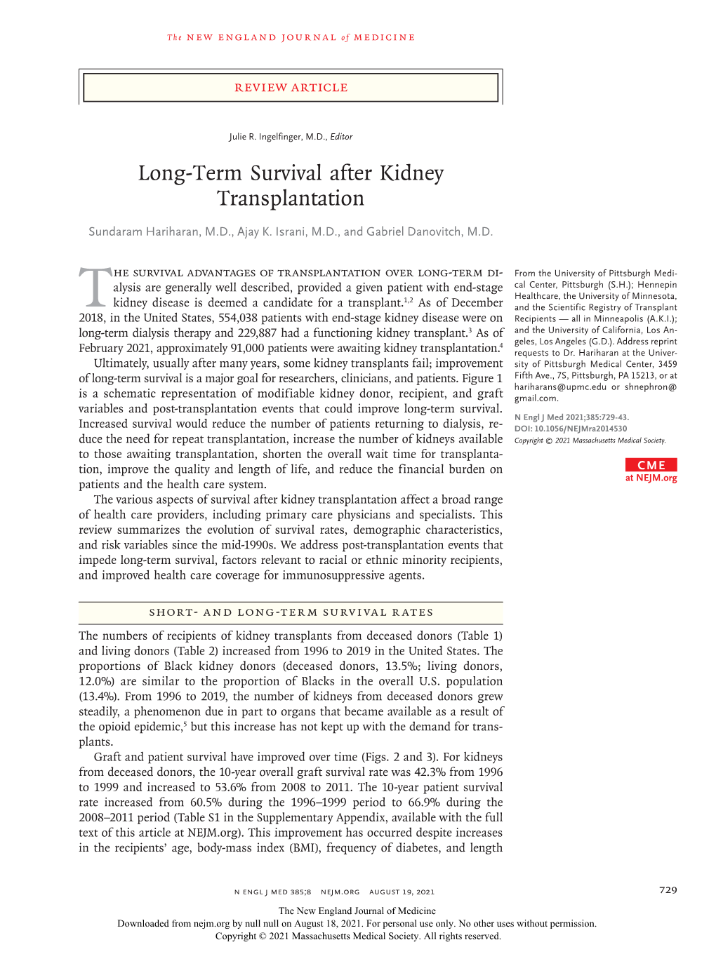 Long-Term Survival After Kidney Transplantation