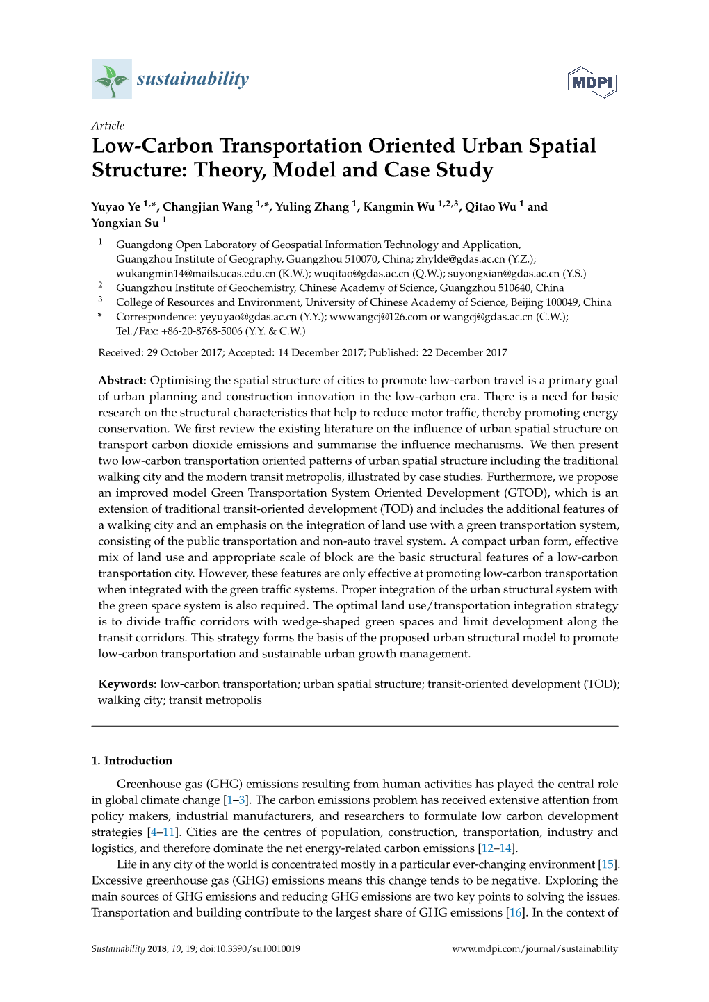 Low-Carbon Transportation Oriented Urban Spatial Structure: Theory, Model and Case Study