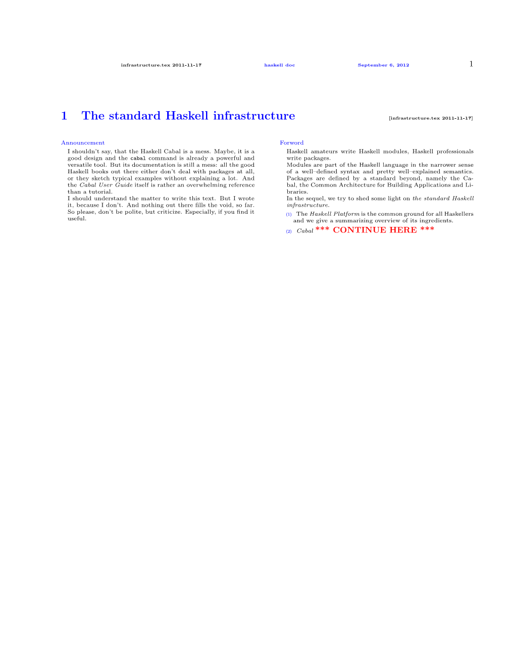 1 the Standard Haskell Infrastructure [Infrastructure.Tex 2011-11-17]