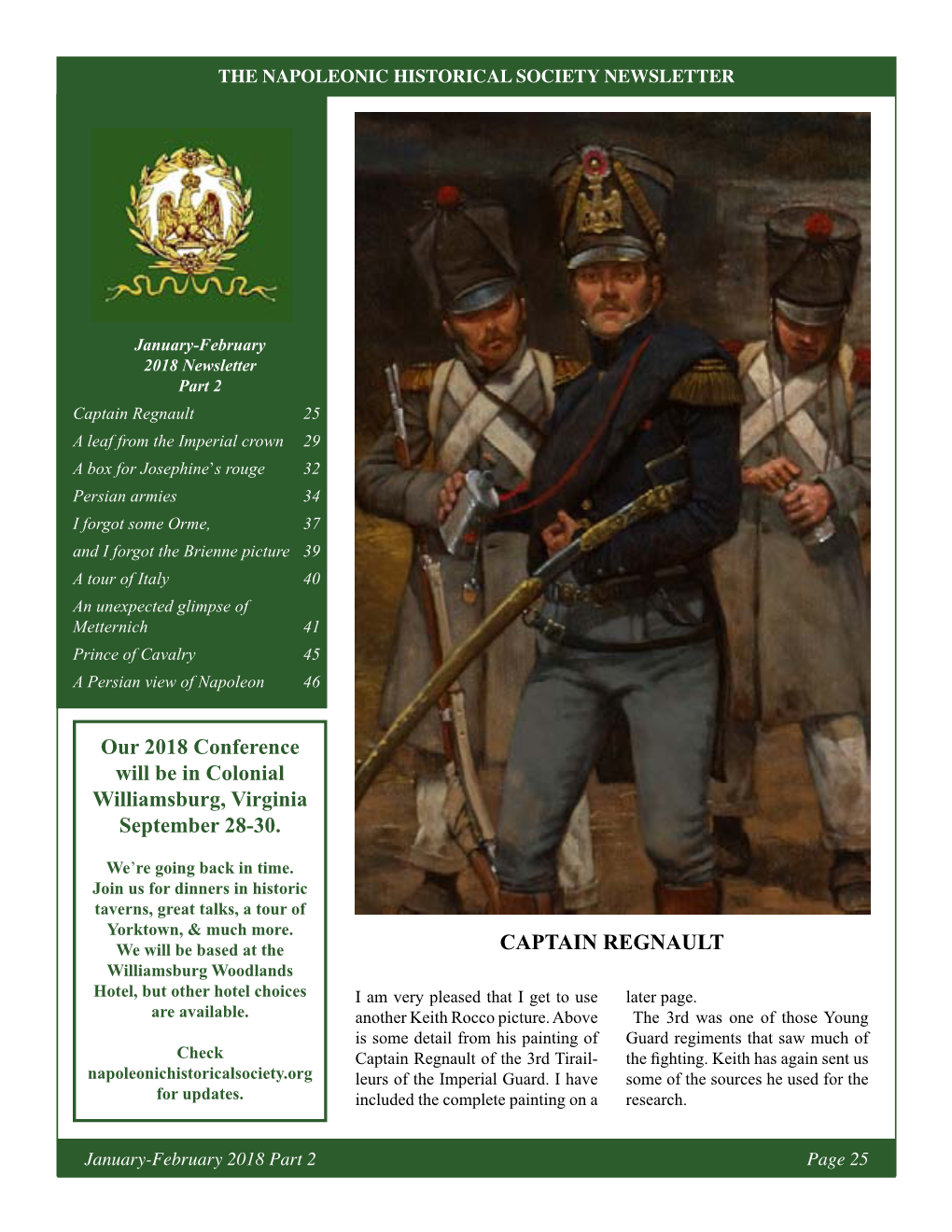January-February 2018 Part 2 Page 25 the NAPOLEONIC HISTORICAL SOCIETY NEWSLETTER
