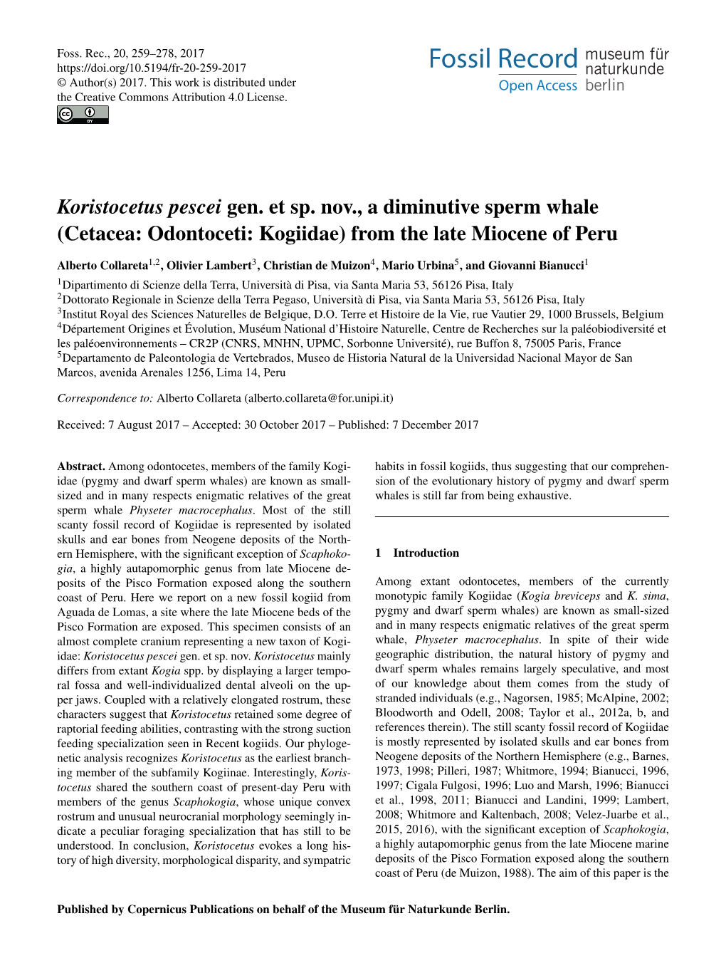 Cetacea: Odontoceti: Kogiidae) from the Late Miocene of Peru