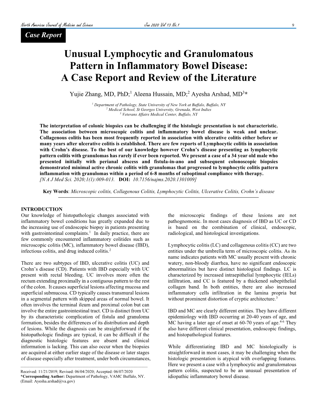 Unusual Lymphocytic and Granulomatous Pattern in Inflammatory Bowel Disease: a Case Report and Review of the Literature