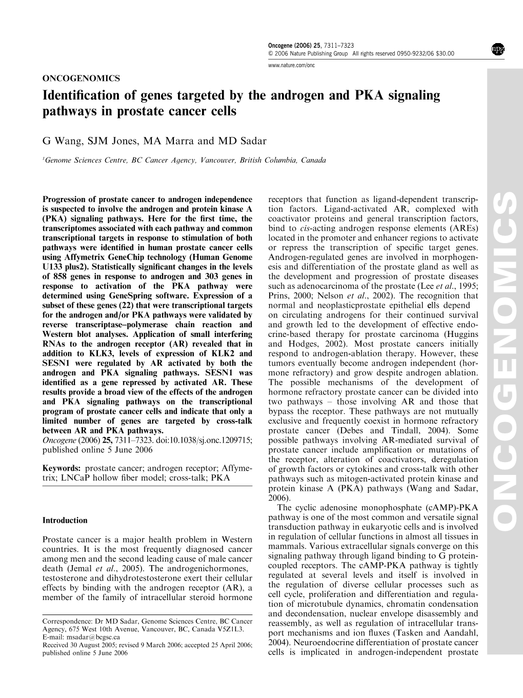 Identification of Genes Targeted by the Androgen and PKA Signaling