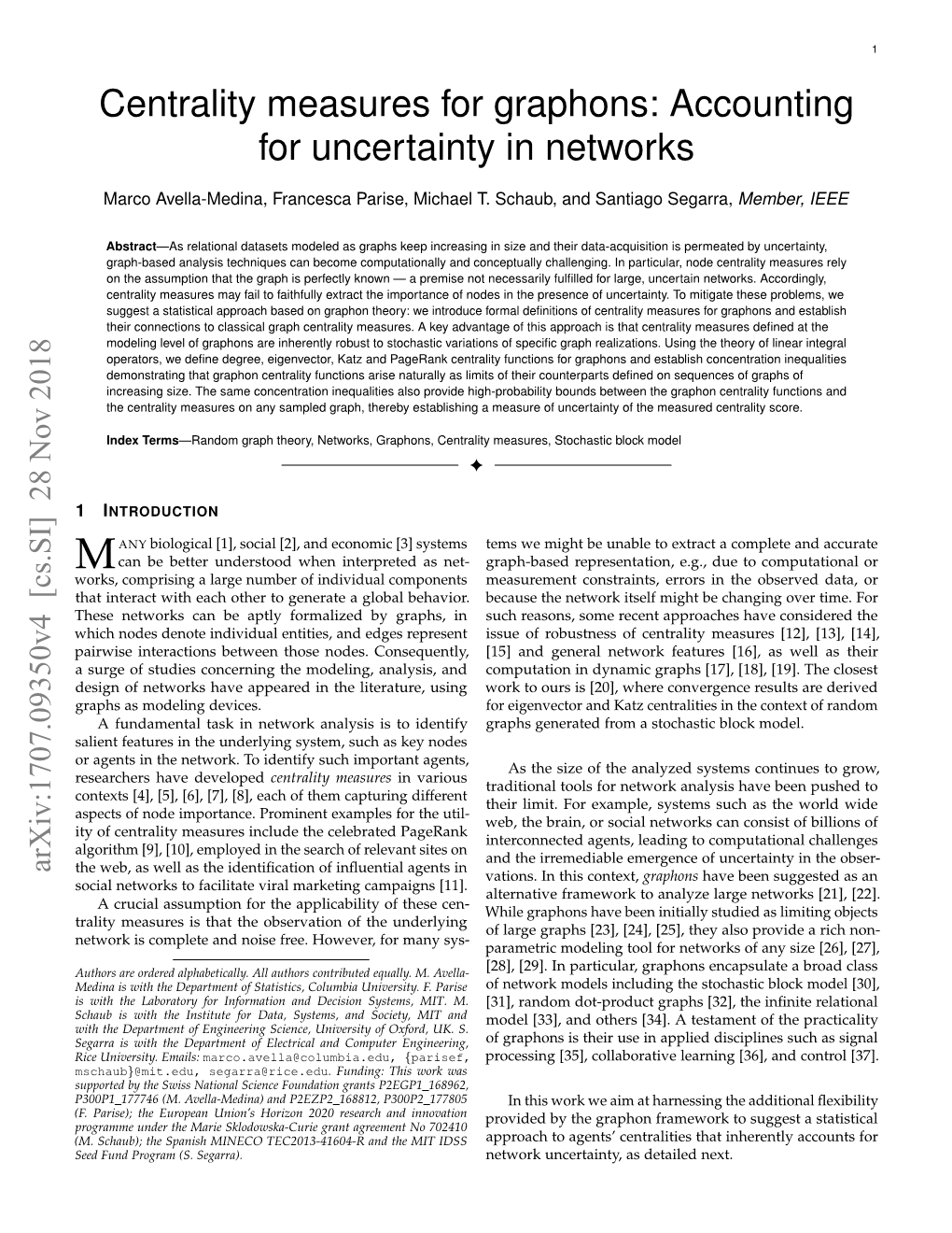 Centrality Measures for Graphons: Accounting for Uncertainty in Networks