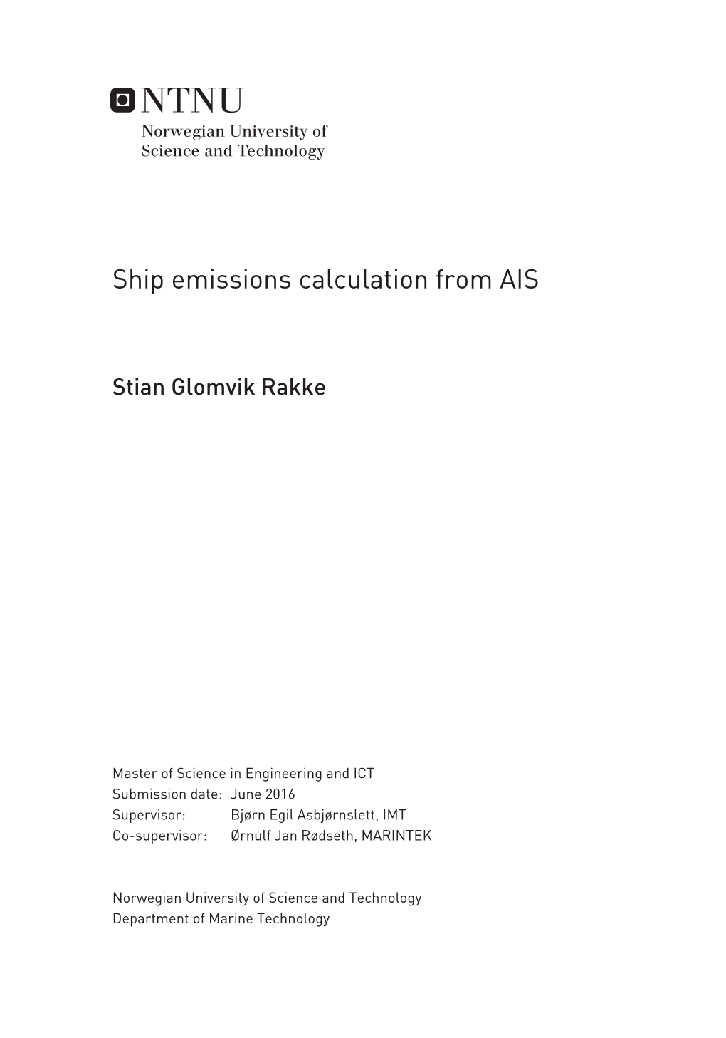 Ship Emissions Calculation from AIS
