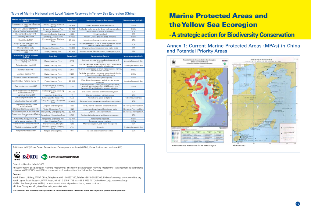 Marine Protected Areas and the Yellow Sea Ecoregion