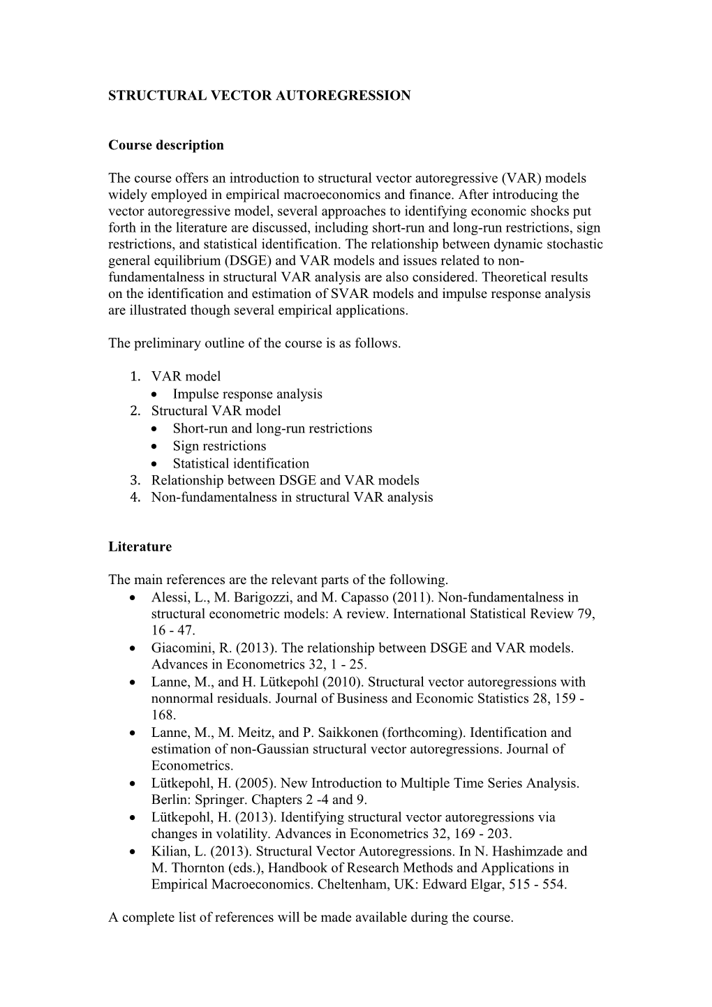 Structural Vector Autoregression