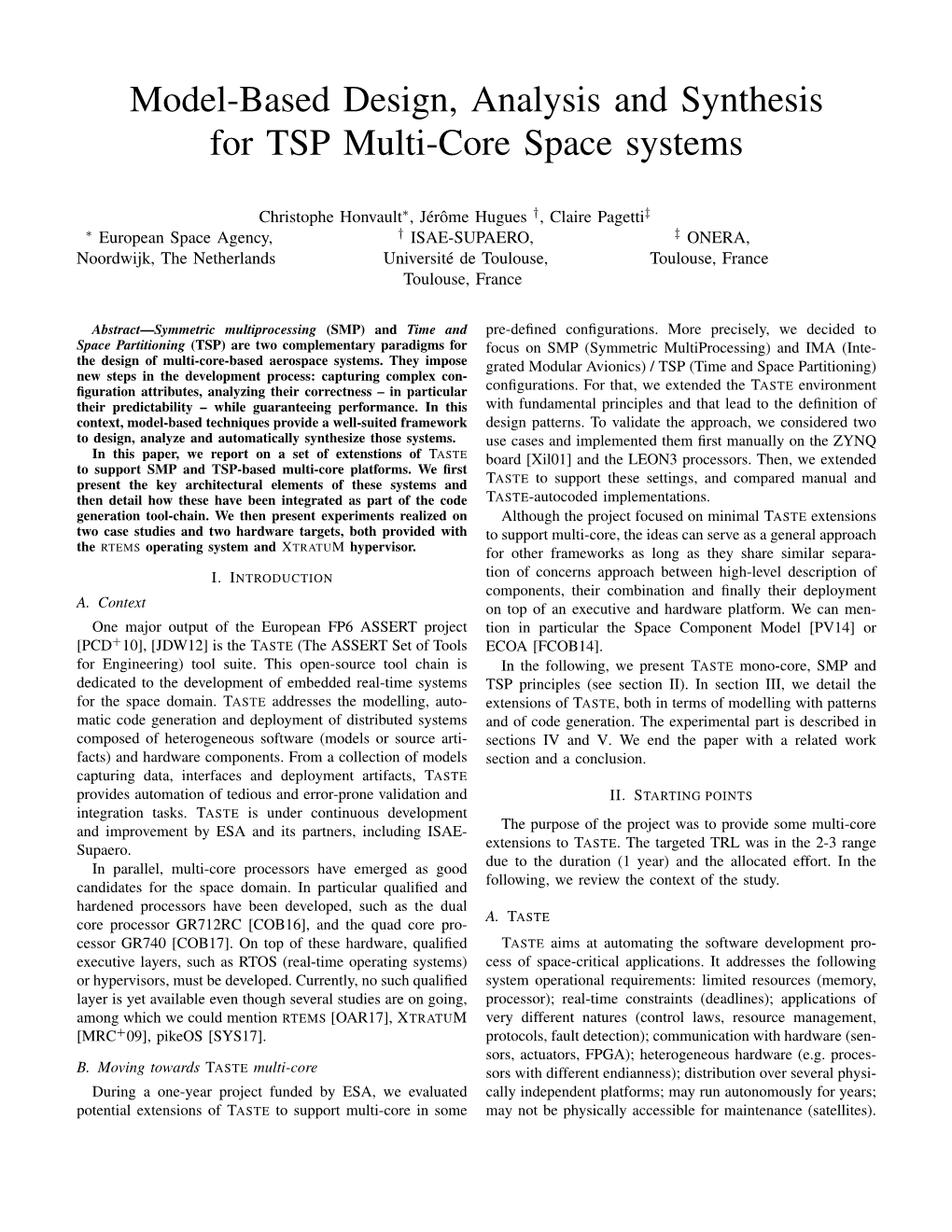 Model-Based Design, Analysis and Synthesis for TSP Multi-Core Space Systems