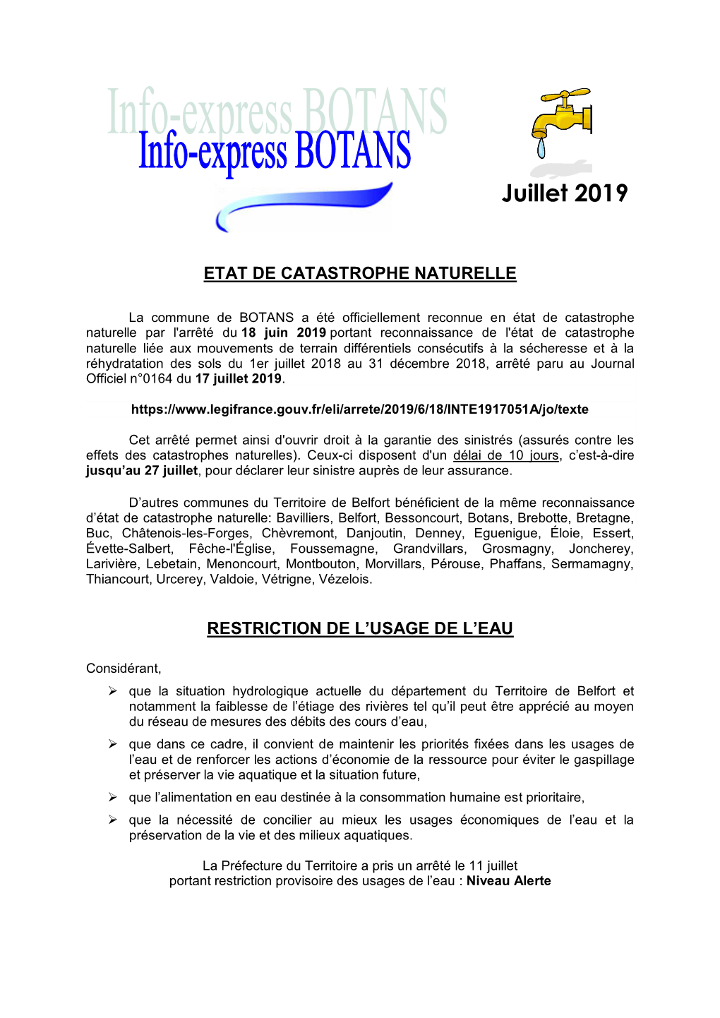 Resctriction De L'usage De L'eau