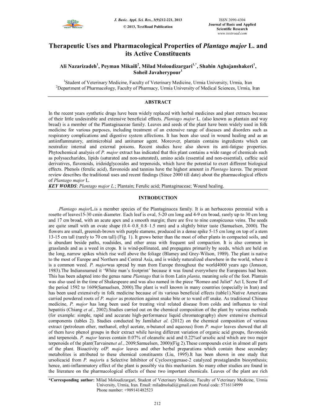 Therapeutic Uses and Pharmacological Properties of Plantago Major L