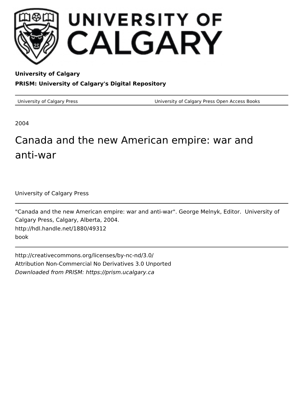 Canada and the New American Empire: War and Anti-War