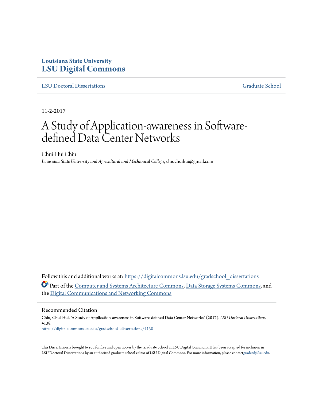 A Study of Application-Awareness in Software-Defined Data Center Networks" (2017)