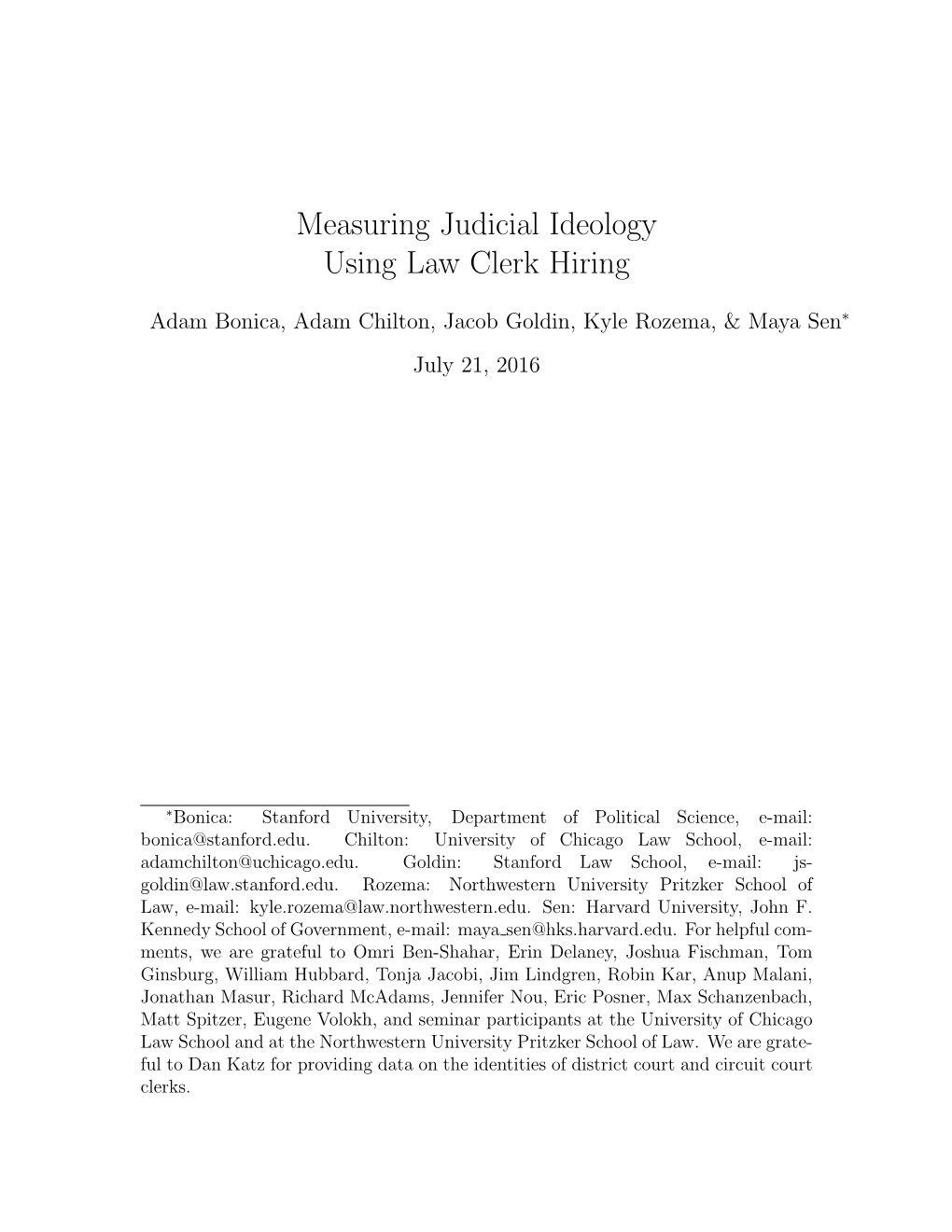 Measuring Judicial Ideology Using Law Clerk Hiring