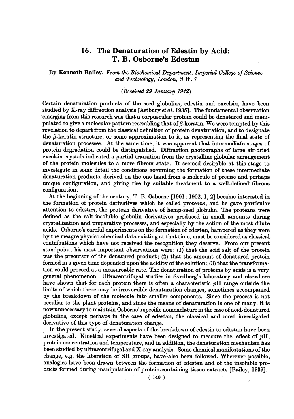 16. the Denaturation of Edestin by Acid: T