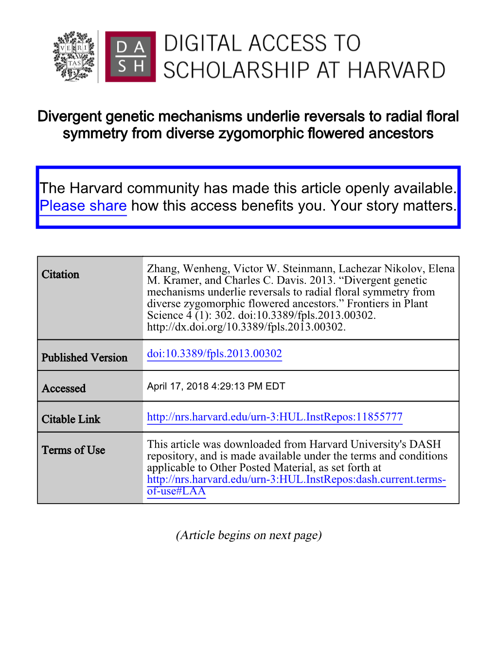Divergent Genetic Mechanisms Underlie Reversals to Radial Floral Symmetry from Diverse Zygomorphic Flowered Ancestors