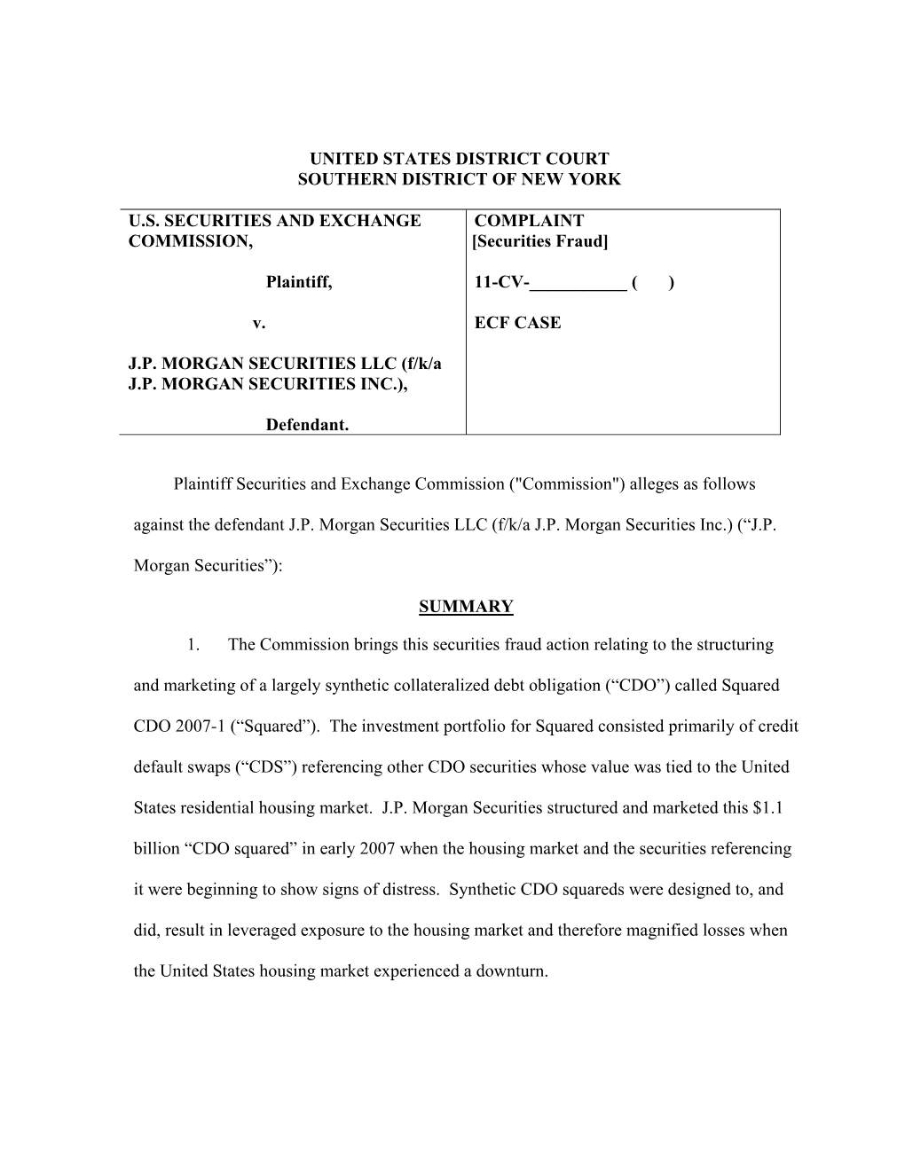 Complaint V. JP Morgan Securities