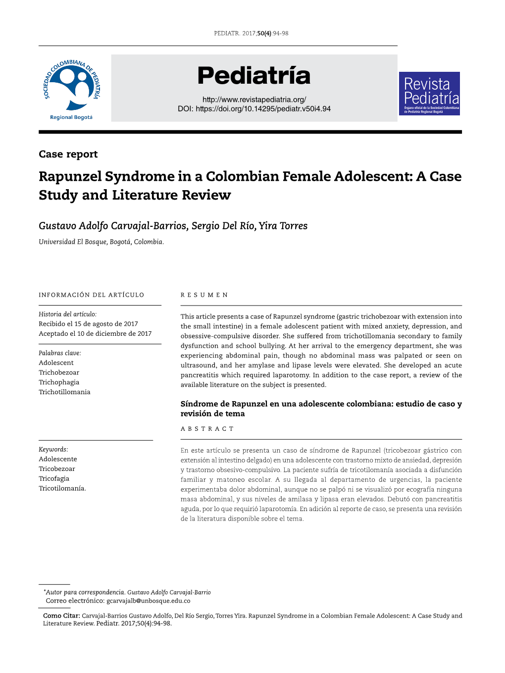 Rapunzel Syndrome in a Colombian Female Adolescent: a Case Study and Literature Review