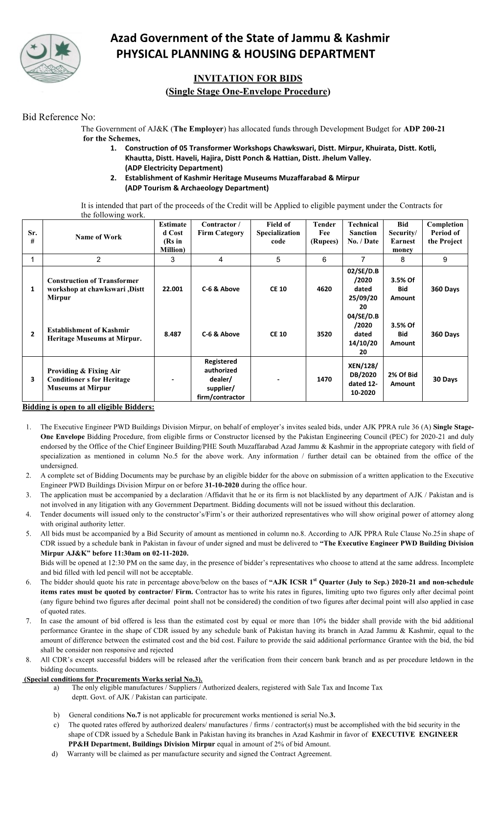 Azad Government of the State of Jammu & Kashmir PHYSICAL