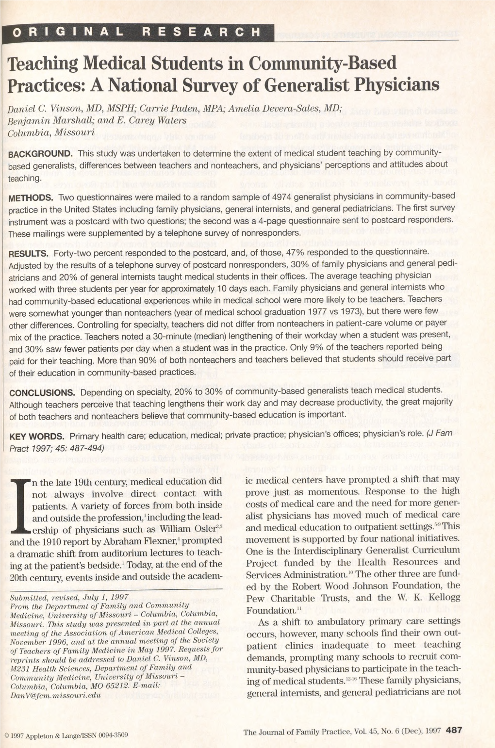 Teaching Medical Students in Community-Based Practices: a National Survey of Generalist Physicians