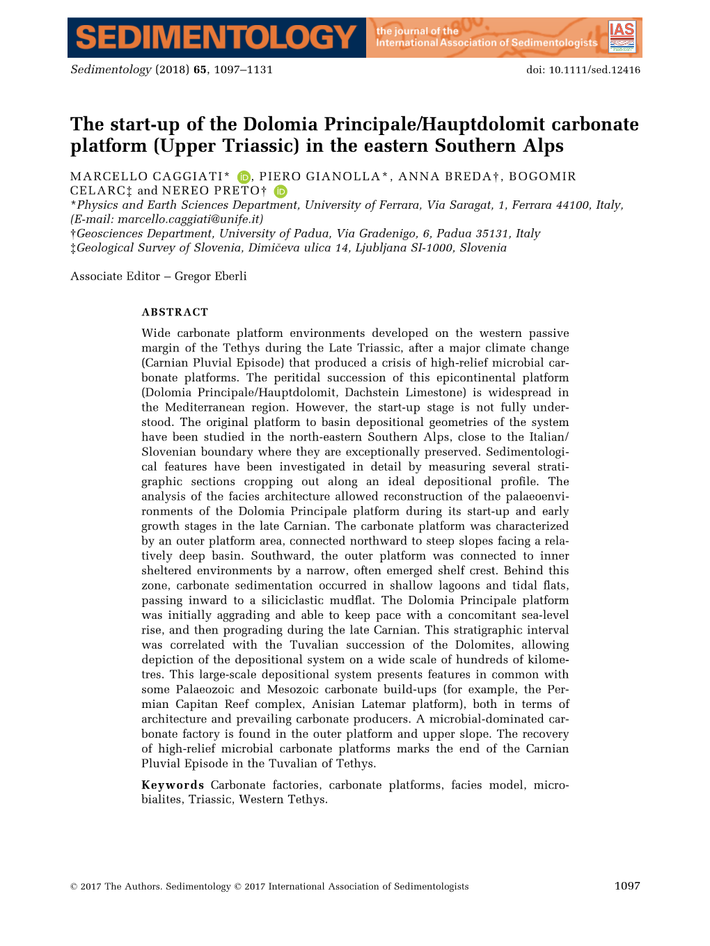 The Start‐Up of the Dolomia Principale/Hauptdolomit Carbonate Platform