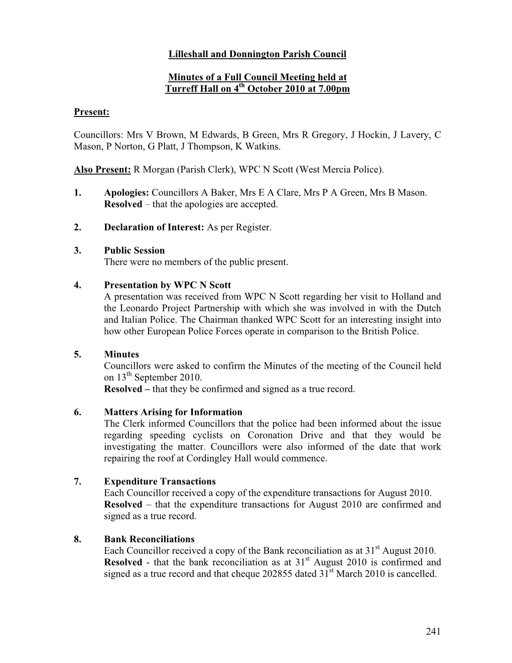 Lilleshall and Donnington Parish Council Minutes of a Full Council