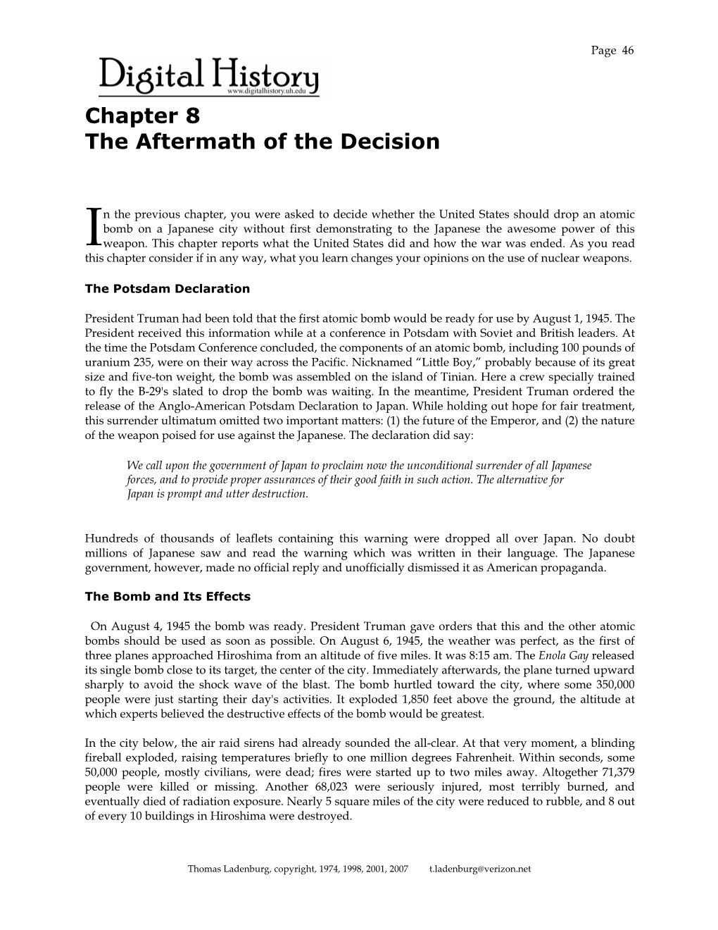 Part I, Chapter 8: the Aftermath of the Decision