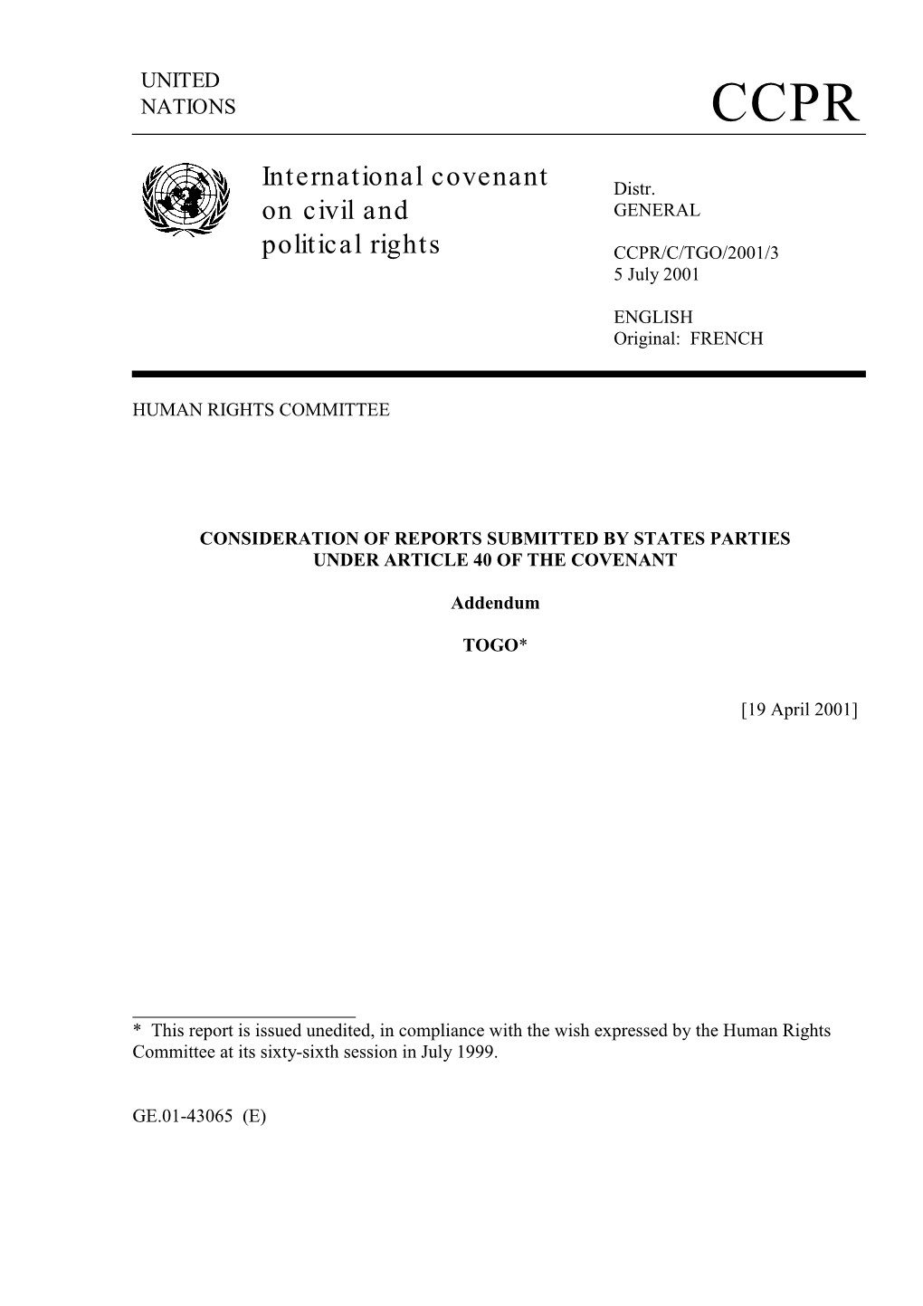 International Covenant on Civil and Political Rights of 16 December 1966