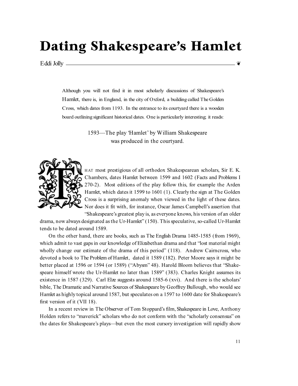 Dating Shakespeare's Hamlet