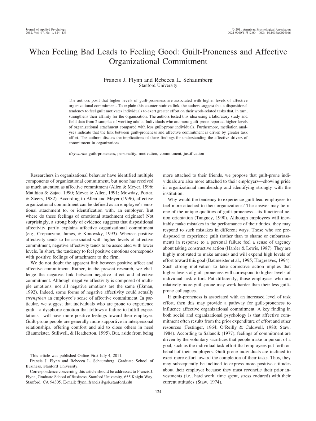 When Feeling Bad Leads to Feeling Good: Guilt-Proneness and Affective Organizational Commitment