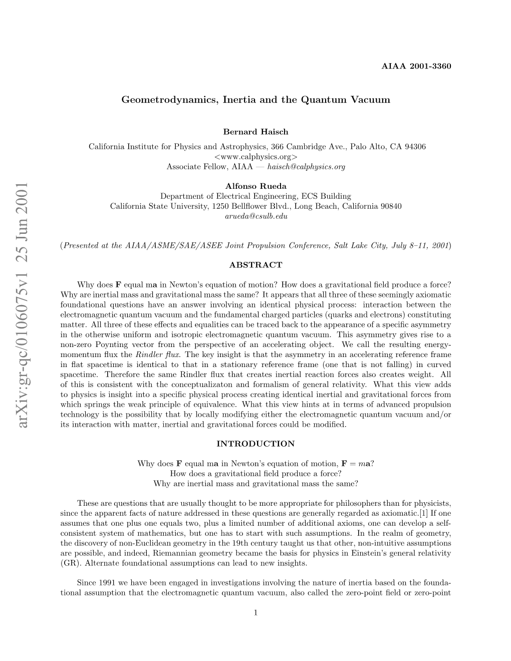 Geometrodynamics, Inertia and the Quantum Vacuum