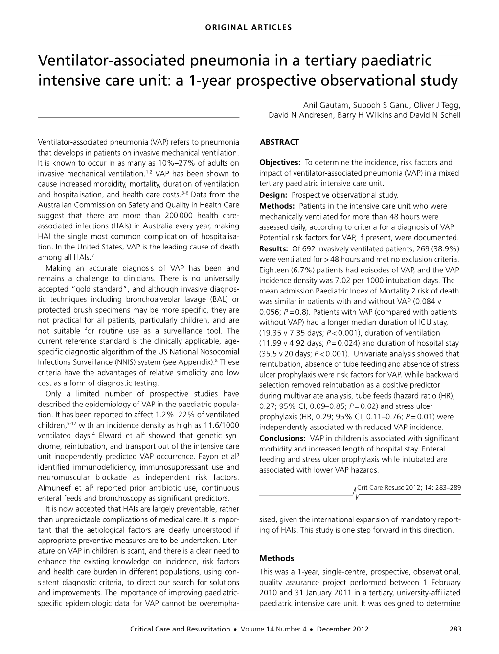 Ventilator-Associated Pneumonia in a Tertiary Paediatric Intensive Care Unit: a 1-Year Prospective Observational Study