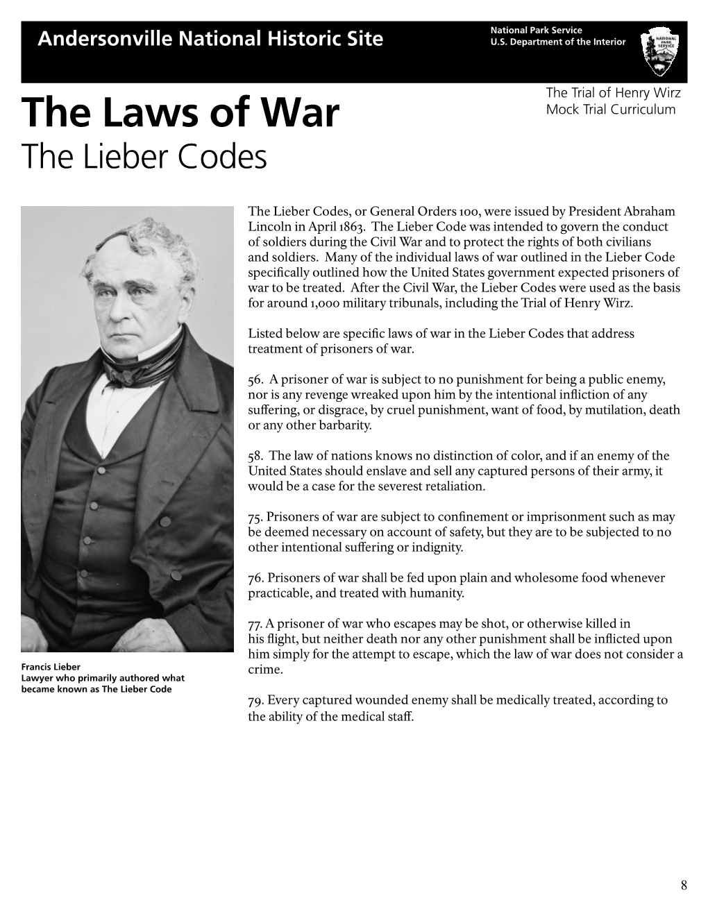 The Laws of War Mock Trial Curriculum the Lieber Codes