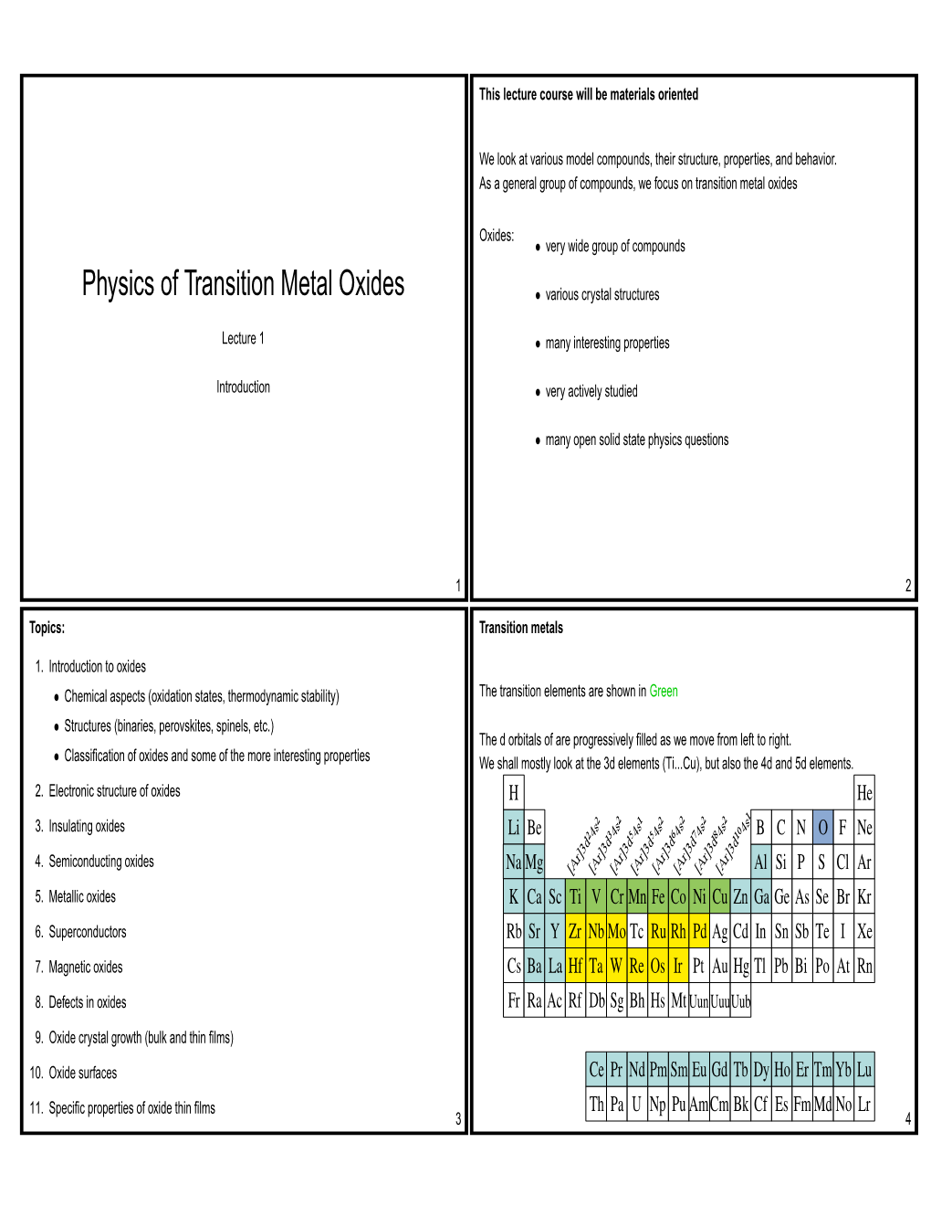 Physics of Transition Metal Oxides • Various Crystal Structures