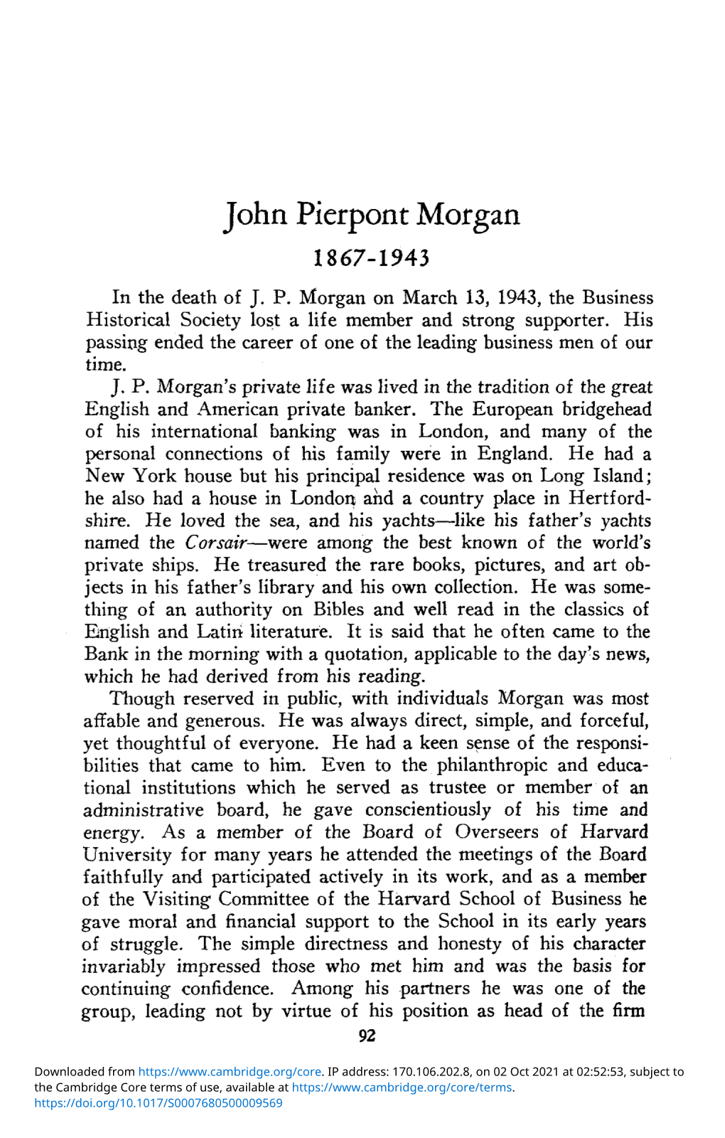 John Pierpont Morgan 1867-1943 in the Death of J