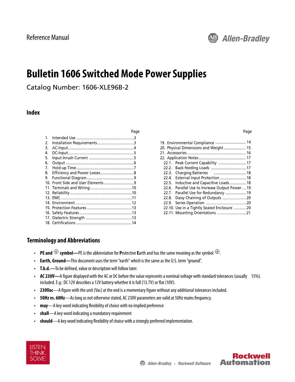 Bulletin 1606 Switched Mode Power Supplies Catalog Number: 1606-XLE96B-2