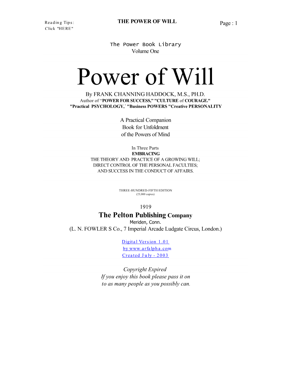 POWER of WILL Page : 1 Click "HERE"