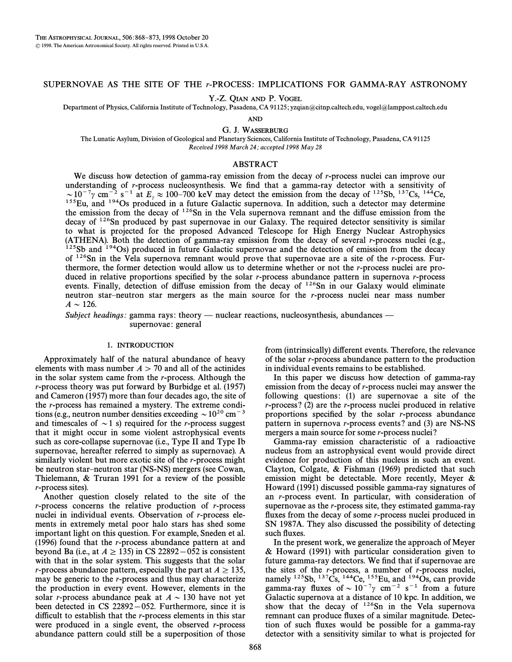 SUPERNOVAE AS the SITE of the R-PROCESS: IMPLICATIONS for GAMMA-RAY ASTRONOMY Y.-Z