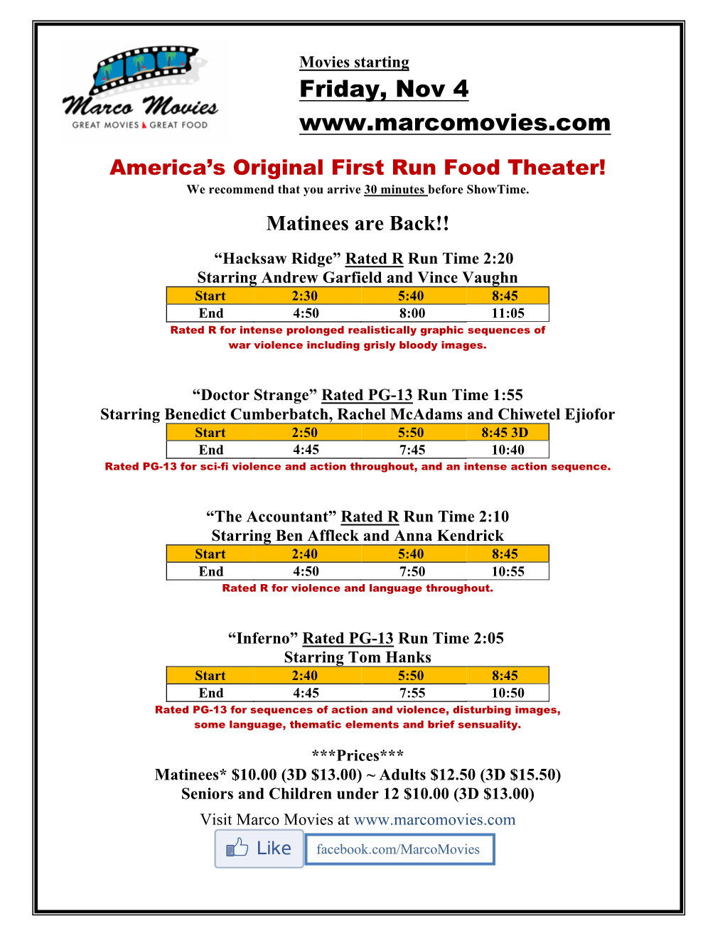 Marco Movies Weekly Showtimes