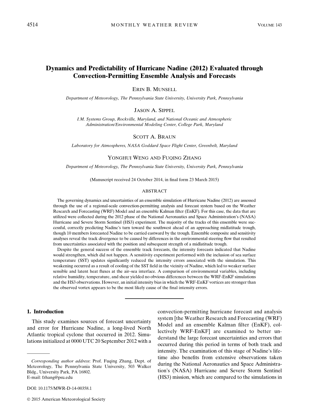 Dynamics and Predictability of Hurricane Nadine (2012) Evaluated Through Convection-Permitting Ensemble Analysis and Forecasts