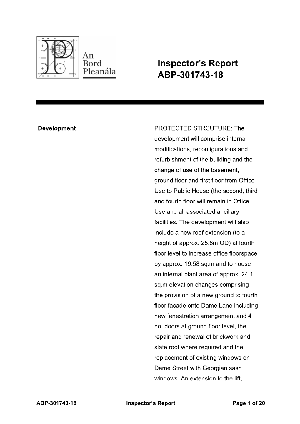 Inspector's Report ABP-301743-18