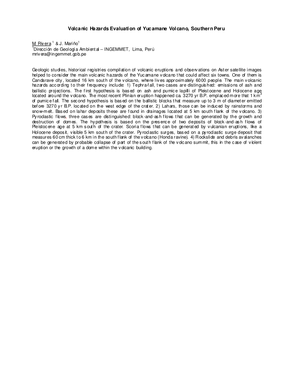 Volcanic Hazards Evaluation of Yucamane Volcano, Southern Peru